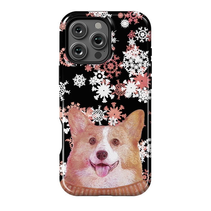 iPhone 16 Pro Max StrongFit Cute corgi and white rose gold snowflakes by Oana 