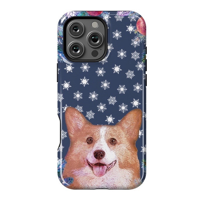 iPhone 16 Pro Max StrongFit Corgi, snowflakes and winter decorations by Oana 