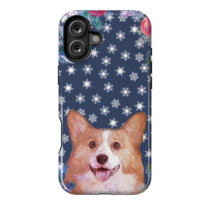 iPhone 16 Plus StrongFit Corgi, snowflakes and winter decorations by Oana 