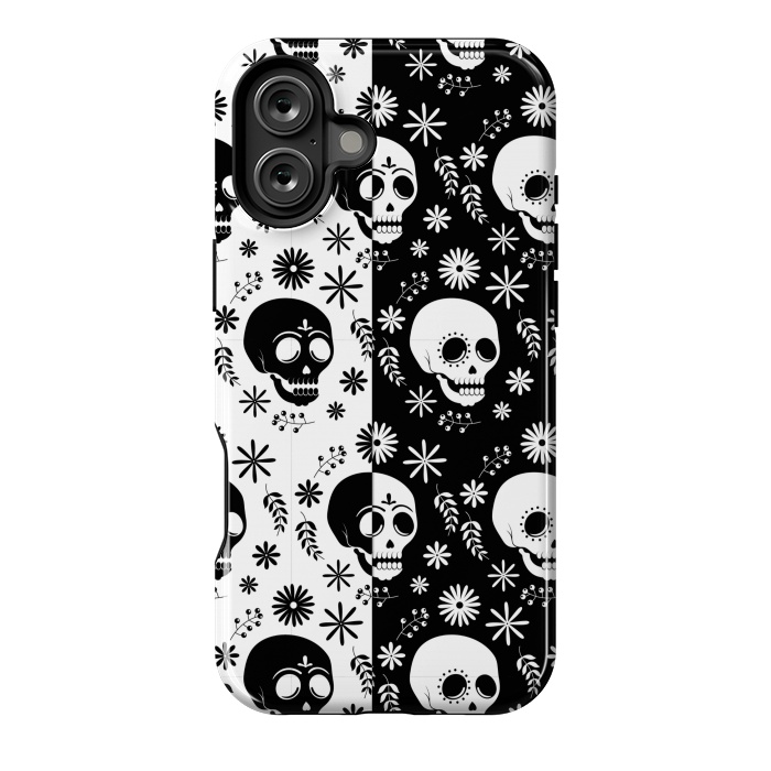 iPhone 16 Plus StrongFit BLACK AND WHITE SKULL PATTERN by MALLIKA