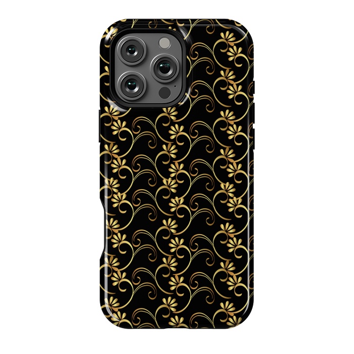 iPhone 16 Pro Max StrongFit golden black floral pattern by MALLIKA