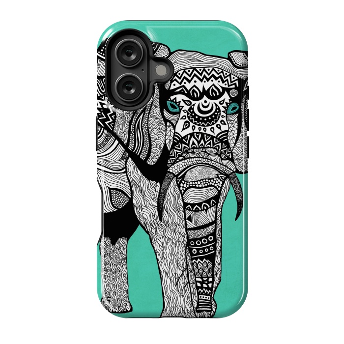 iPhone 16 StrongFit Turquoise Elephant by Pom Graphic Design