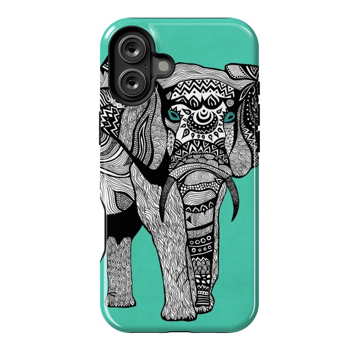 iPhone 16 Plus StrongFit Turquoise Elephant by Pom Graphic Design