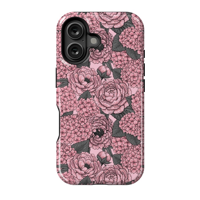 iPhone 16 StrongFit Peony and hydrangea in pink by Katerina Kirilova