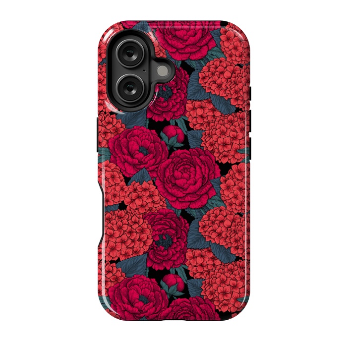 iPhone 16 StrongFit Peony and hydrangea in red by Katerina Kirilova