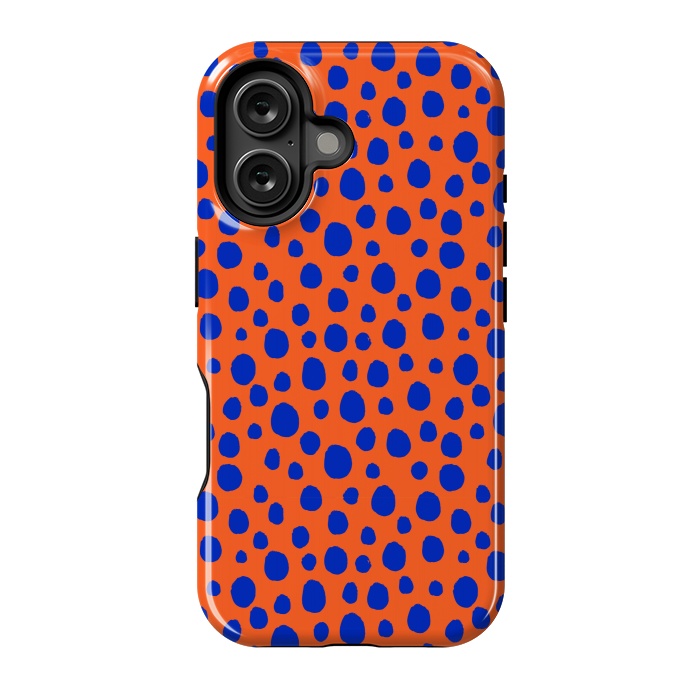 iPhone 16 StrongFit blue orange animal print by MALLIKA