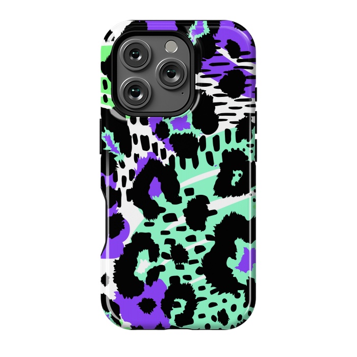 iPhone 16 Pro StrongFit PURPLE TEAL ANIMAL PRINT by haroulita