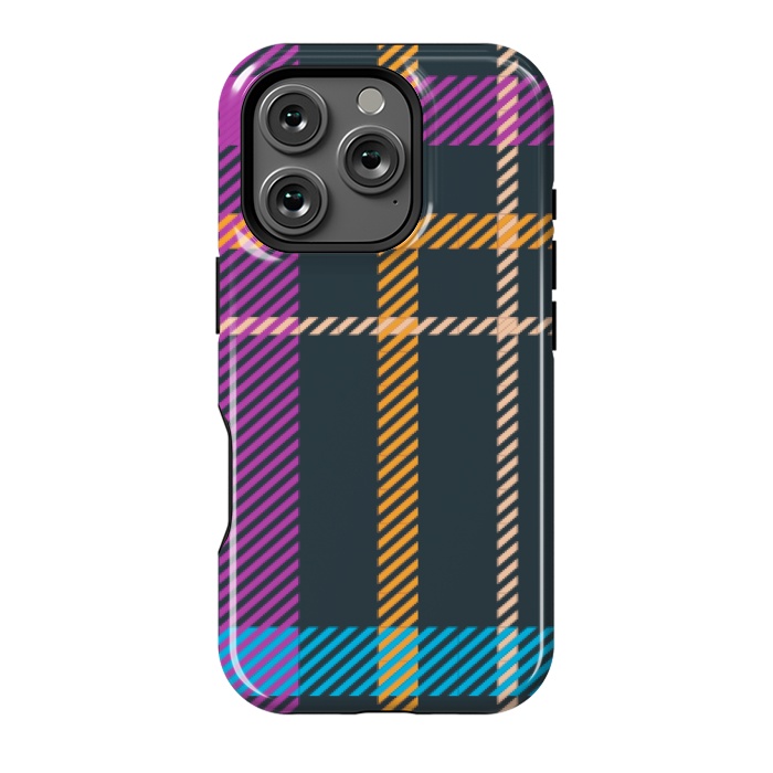 iPhone 16 Pro StrongFit tartan black orange purple by haroulita