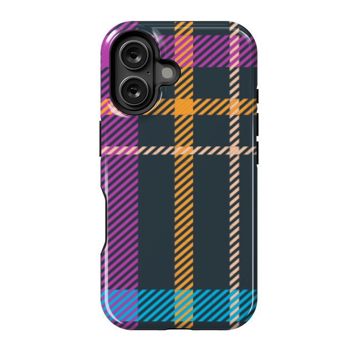 iPhone 16 StrongFit tartan black orange purple by haroulita