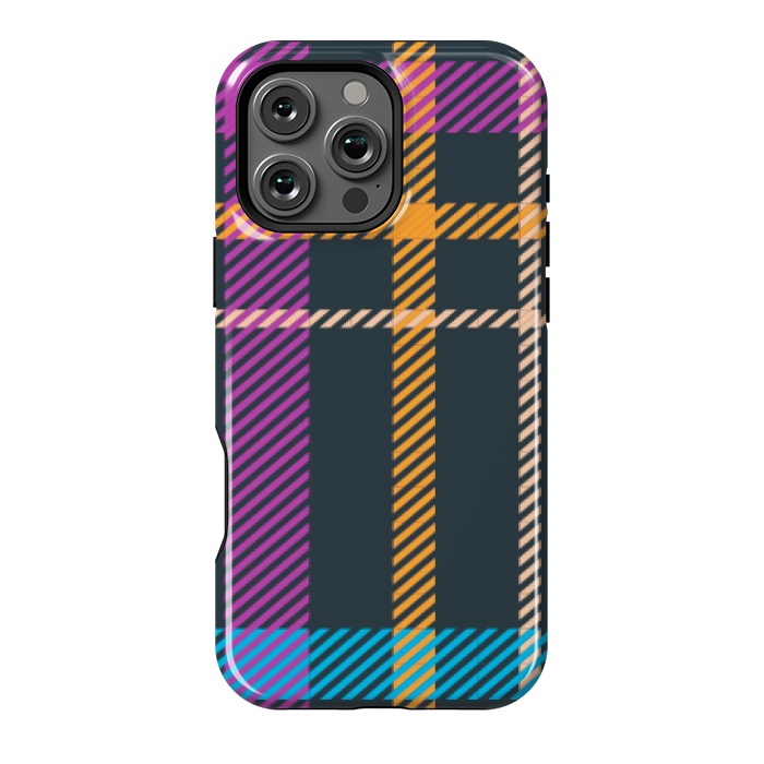 iPhone 16 Pro Max StrongFit tartan black orange purple by haroulita