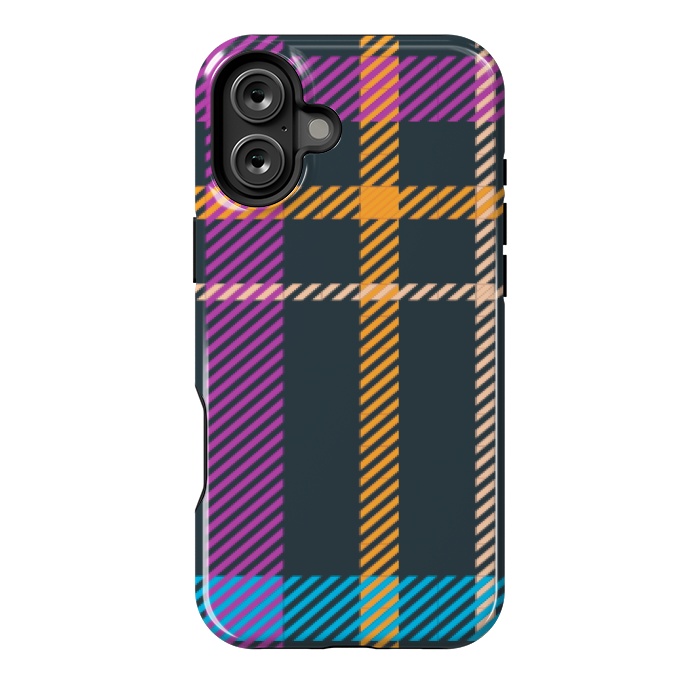 iPhone 16 Plus StrongFit tartan black orange purple by haroulita