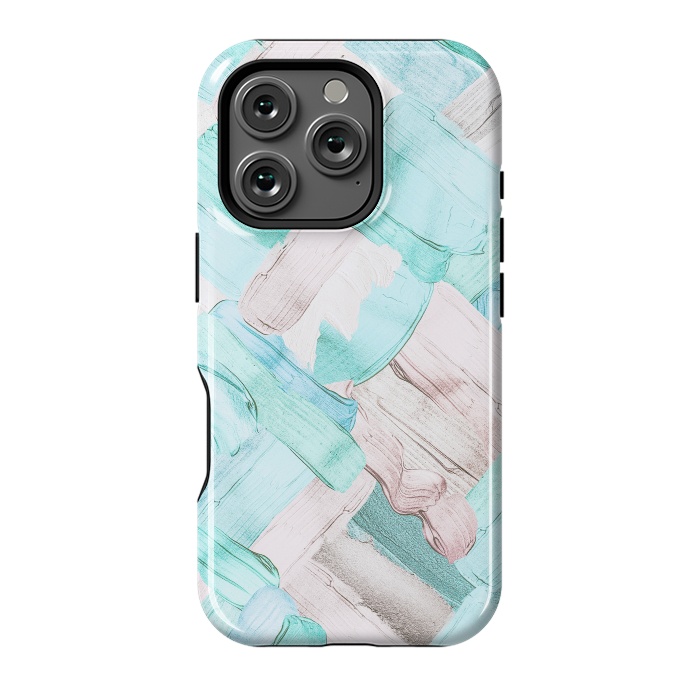 iPhone 16 Pro StrongFit Blush Teal Acrylic Thick Brush Strokes Pattenr by  Utart