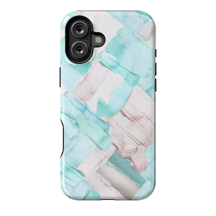 iPhone 16 Plus StrongFit Blush Teal Acrylic Thick Brush Strokes Pattenr by  Utart