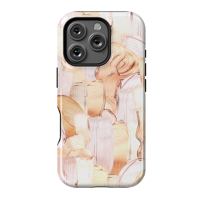 iPhone 16 Pro StrongFit Blush Faux Gold Copper Acrylic Brush Strokes by  Utart