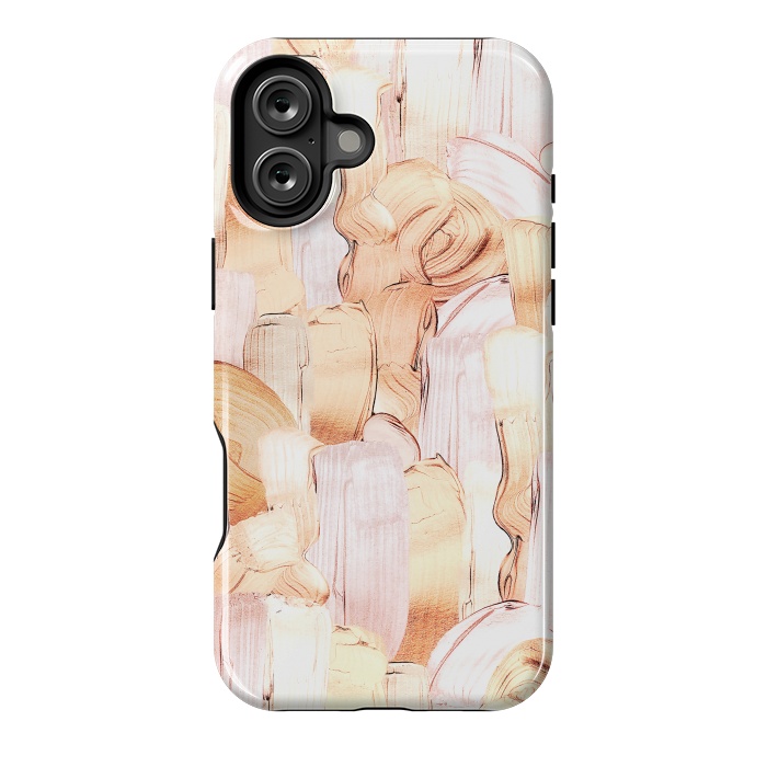 iPhone 16 Plus StrongFit Blush Faux Gold Copper Acrylic Brush Strokes by  Utart