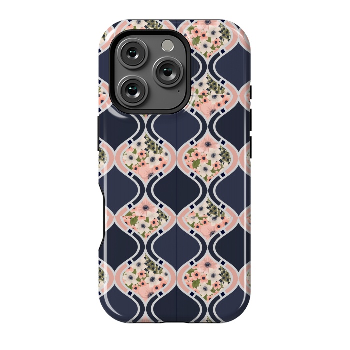 iPhone 16 Pro StrongFit blue peach floral print by MALLIKA