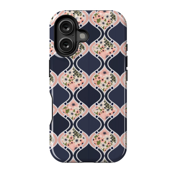 iPhone 16 StrongFit blue peach floral print by MALLIKA