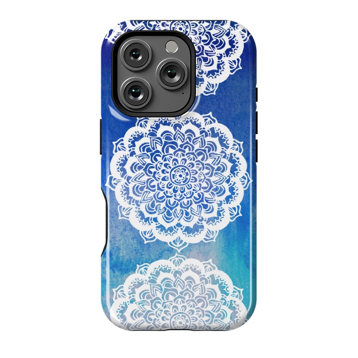 iPhone 16 Pro StrongFit Intricate Mandala on Watercolor Blue by Tangerine-Tane