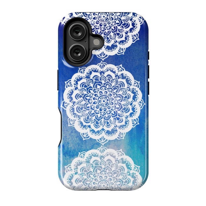 iPhone 16 StrongFit Intricate Mandala on Watercolor Blue by Tangerine-Tane