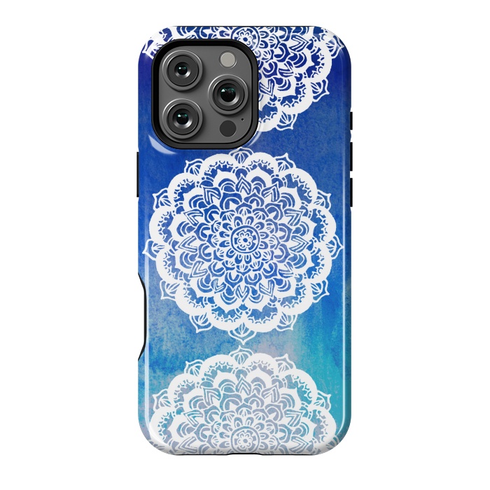 iPhone 16 Pro Max StrongFit Intricate Mandala on Watercolor Blue by Tangerine-Tane