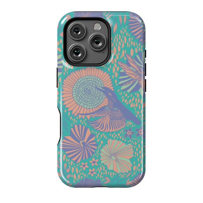 iPhone 16 Pro StrongFit Mint bird and dragonfly by Nina Leth