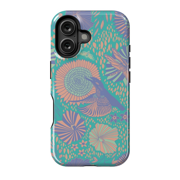 iPhone 16 StrongFit Mint bird and dragonfly by Nina Leth