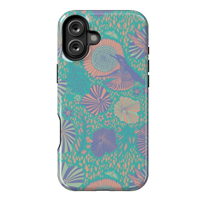 iPhone 16 Plus StrongFit Mint bird and dragonfly by Nina Leth