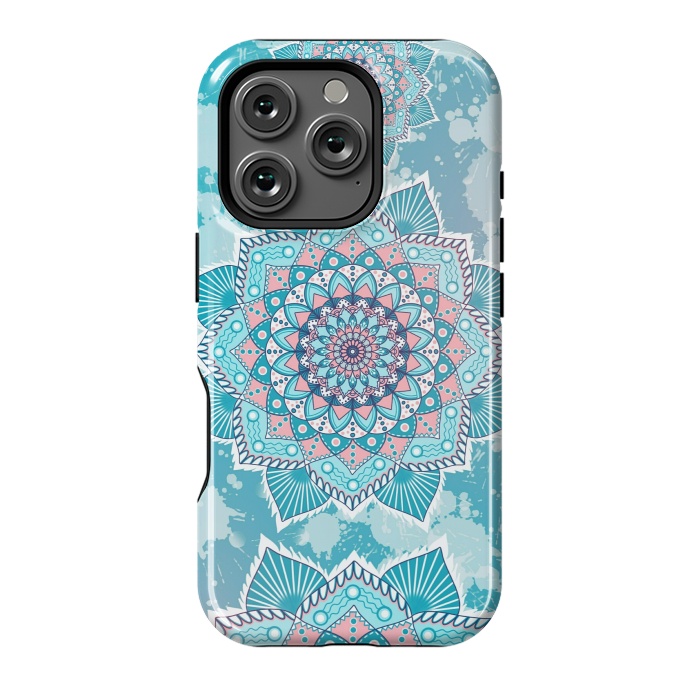 iPhone 16 Pro StrongFit Flower mandala turquoise blue by Jms