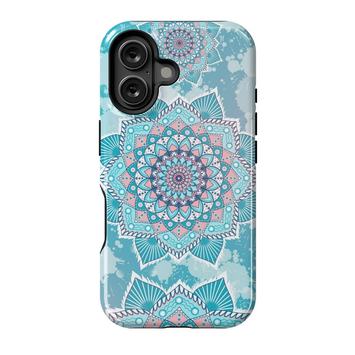 iPhone 16 StrongFit Flower mandala turquoise blue by Jms