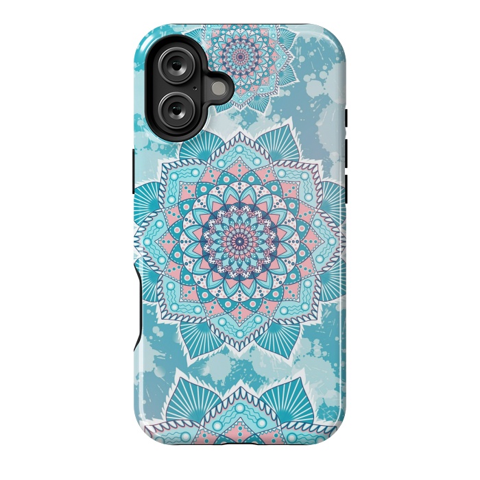 iPhone 16 Plus StrongFit Flower mandala turquoise blue by Jms