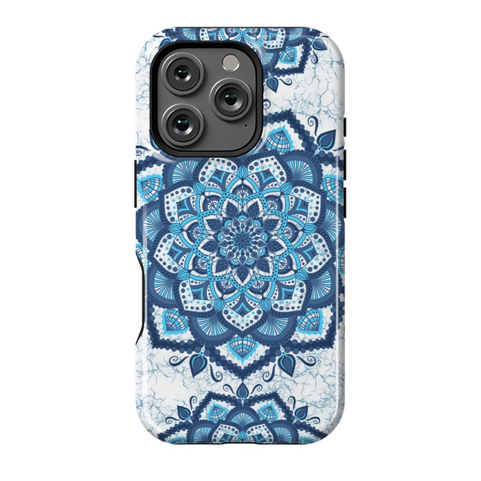 iPhone 16 Pro StrongFit Blue white flower mandalas art by Jms