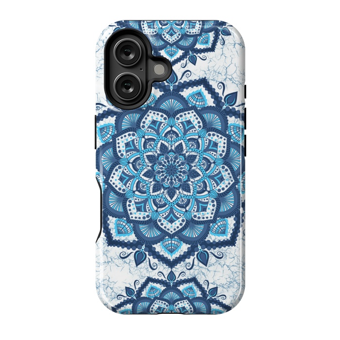 iPhone 16 StrongFit Blue white flower mandalas art by Jms