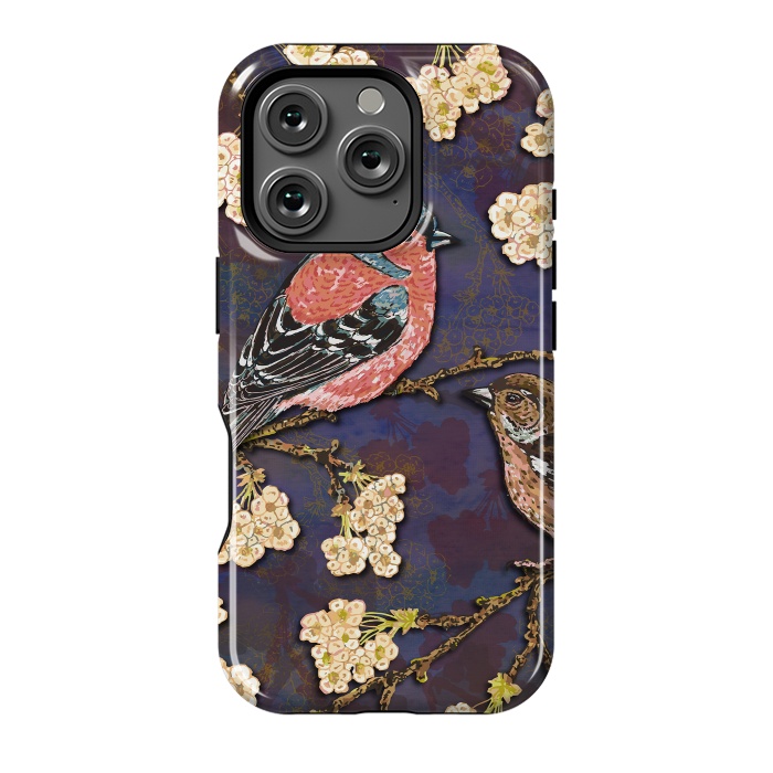 iPhone 16 Pro StrongFit Chaffinches in Cherry Blossom by Lotti Brown