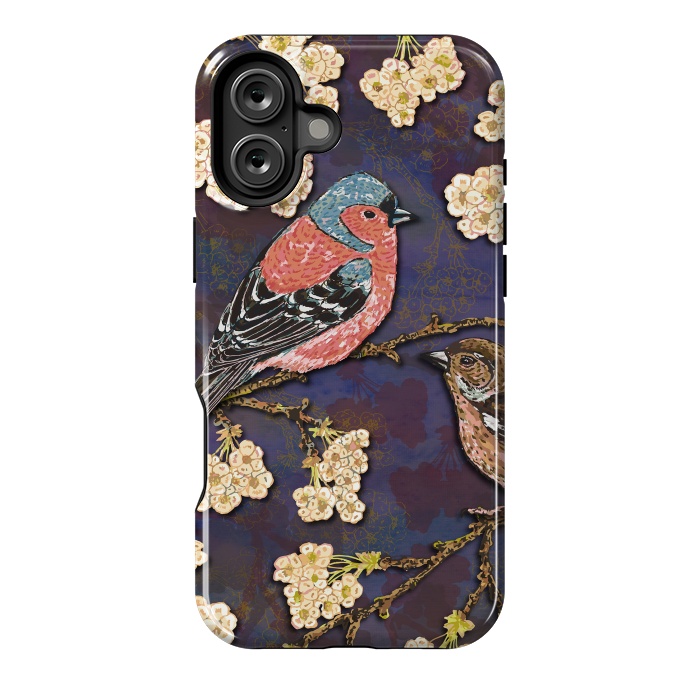 iPhone 16 Plus StrongFit Chaffinches in Cherry Blossom by Lotti Brown