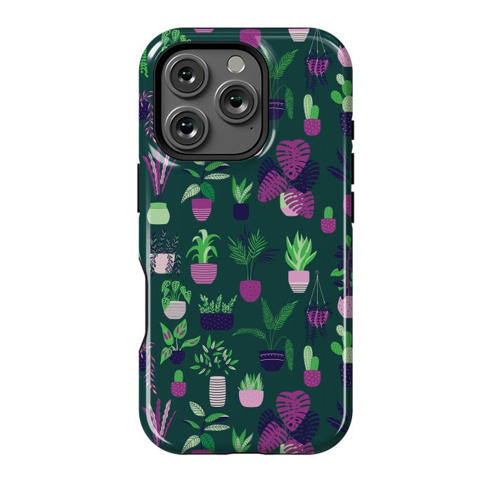 iPhone 16 Pro StrongFit Houseplants Pattern Dark by Jelena Obradovic