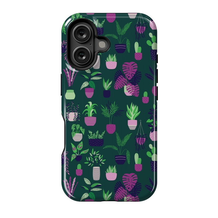 iPhone 16 StrongFit Houseplants Pattern Dark by Jelena Obradovic