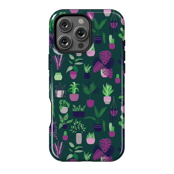 iPhone 16 Pro Max StrongFit Houseplants Pattern Dark by Jelena Obradovic