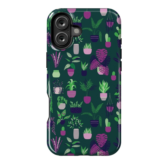 iPhone 16 Plus StrongFit Houseplants Pattern Dark by Jelena Obradovic