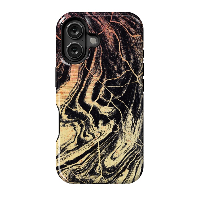 iPhone 16 StrongFit Gold marble brush strokes by Oana 