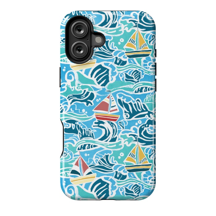 iPhone 16 Plus StrongFit Sailboats & Waves by Tangerine-Tane