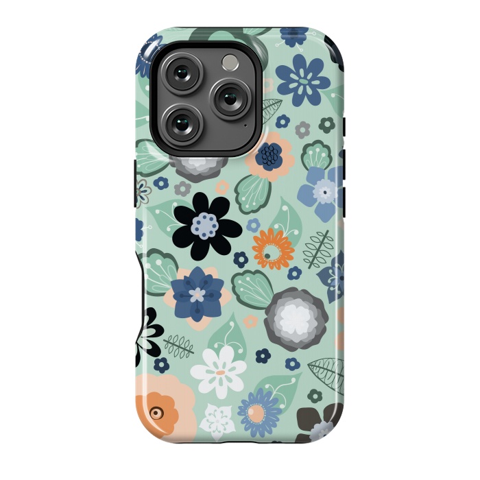 iPhone 16 Pro StrongFit Kitsch 70s Flowers in Light Blue by Paula Ohreen