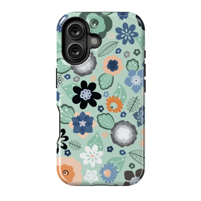 iPhone 16 StrongFit Kitsch 70s Flowers in Light Blue by Paula Ohreen