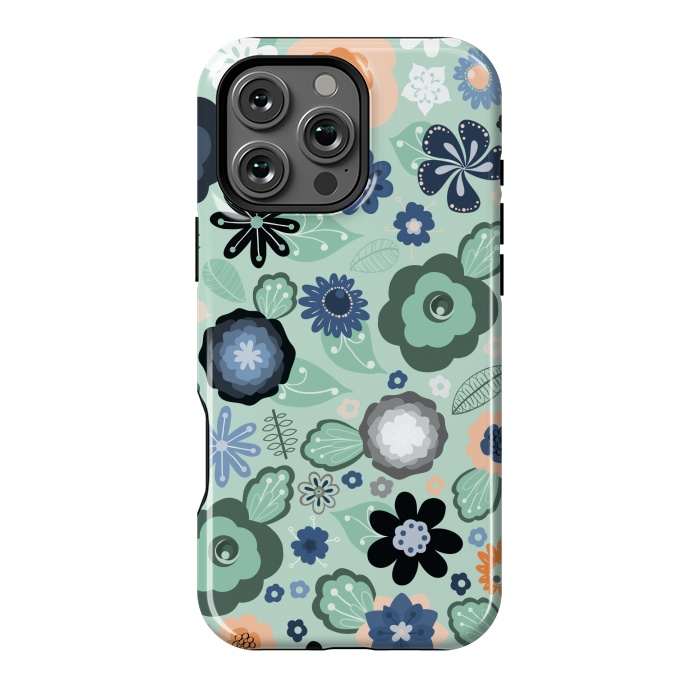 iPhone 16 Pro Max StrongFit Kitsch 70s Flowers in Light Blue by Paula Ohreen