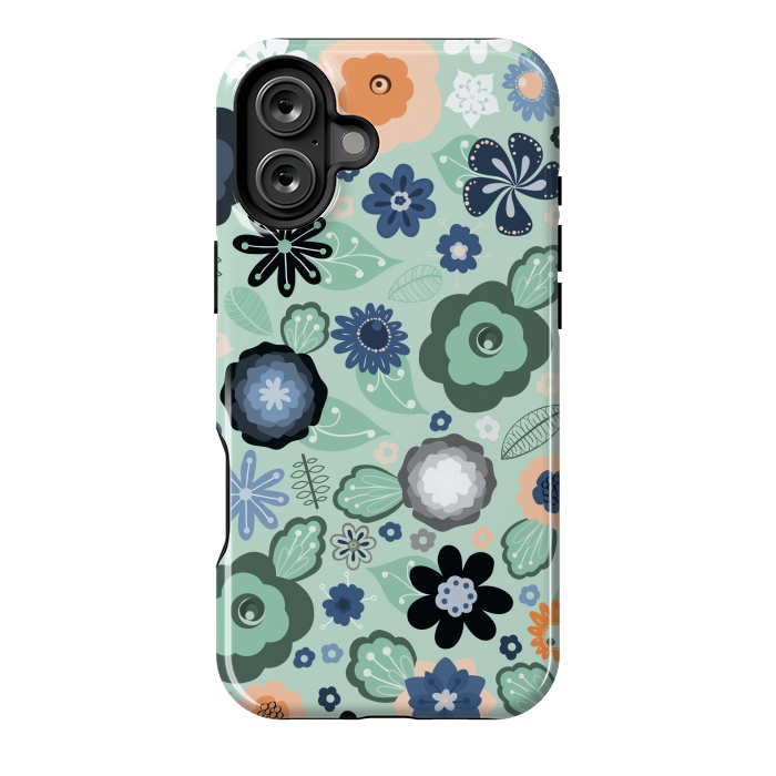 iPhone 16 Plus StrongFit Kitsch 70s Flowers in Light Blue by Paula Ohreen