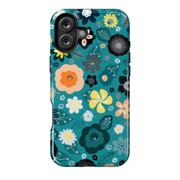 iPhone 16 Plus StrongFit Kitsch 70s Flowers in Classic Blue and Yellow by Paula Ohreen