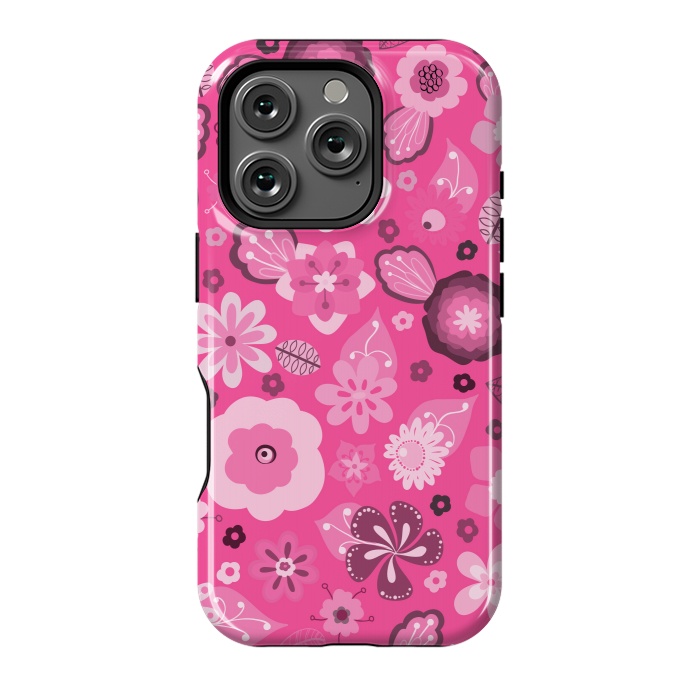 iPhone 16 Pro StrongFit Kitsch 70s Flowers in Bright Pink Hues by Paula Ohreen