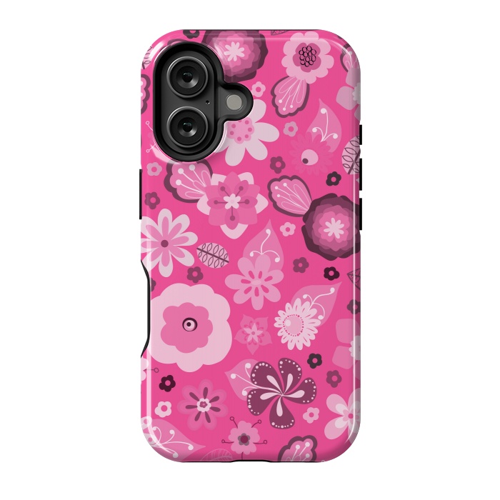 iPhone 16 StrongFit Kitsch 70s Flowers in Bright Pink Hues by Paula Ohreen