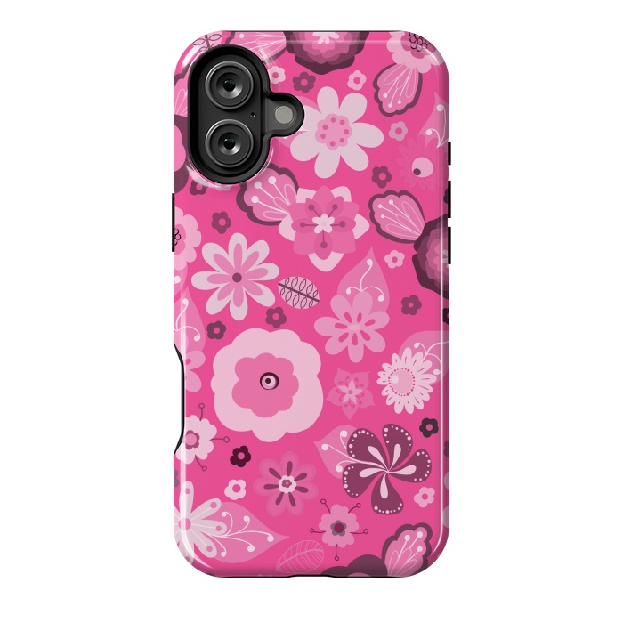 iPhone 16 Plus StrongFit Kitsch 70s Flowers in Bright Pink Hues by Paula Ohreen