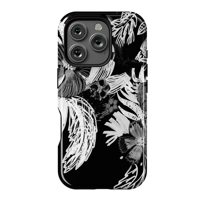 iPhone 16 Pro StrongFit Black and white marker sketched flowers by Oana 