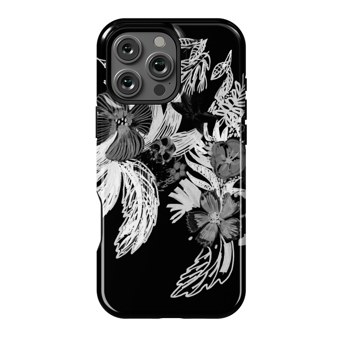 iPhone 16 Pro Max StrongFit Black and white marker sketched flowers by Oana 